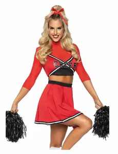 Czerwony kostium cheerleaderka deluxe dla kobiet, Rozmiar: Medium/Large (42-44)