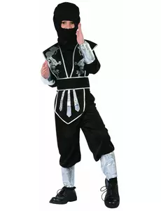 Kostium ninja czarno-srebrny dla chłopców, Rozmiar: 4-6 lat (110-120 cm)