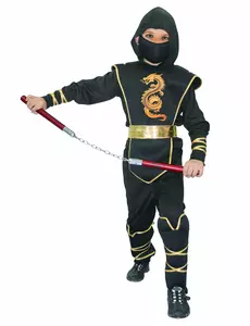 Czarno-złoty kostium ninja dla chłopca, Rozmiar: 4-6 lat (110-120 cm)