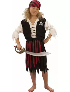 Czarno-czerwony kostium pirata korsarza dla dziewczynki, Rozmiar: 4-6 lat (110-120 cm)