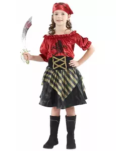 Kostium pirata w złote paski dla dziewczynki, Rozmiar: 4-6 lat (110-120 cm)
