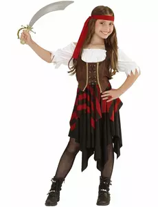 Brązowo-czarny gorsetowy kostium pirata dla dziewczynki, Rozmiar: 5-7 lat (128 cm)