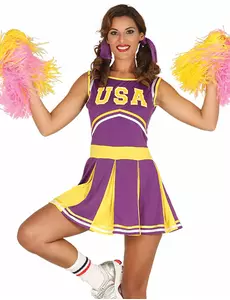 Fioletowo-żółty kostium cheerleaderki z USA dla kobiet, Rozmiar: X-Small/Small (36-38)