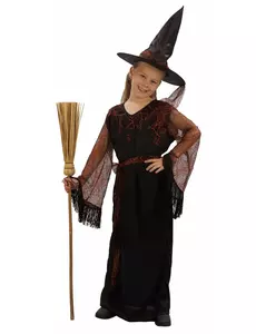 Kostium czarnej czarownicy na Halloween dla dziewczynki, Rozmiar: 7-9 lat (120-130 cm)