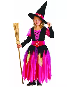 Różowy kostium czarownicy na Halloween, Rozmiar: 4-6 lat (110-120 cm)