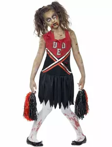 Kostium zombie cheerleaderka czarno-czerwony dla dziewczynki, Rozmiar: 10-12 lat (145/158 cm)
