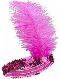 Opaska Charleston z cekinami i różowym piórkiem fuschia