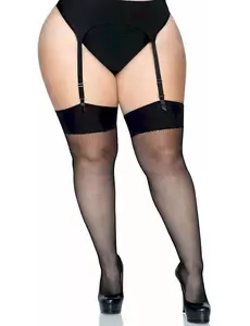 Czarne pończochy siateczkowe plus size