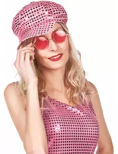 Dorosła różowa cekinowa czapka Disco
