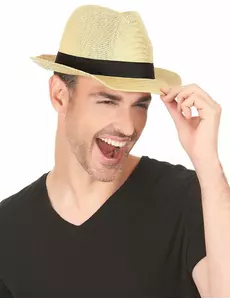 Czapka borsalino w kolorze ecru z czarnym paskiem dla dorosłych
