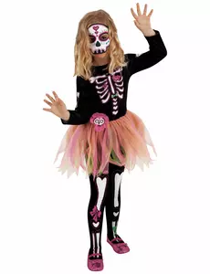 Kostium Miss Dia de los Muertos dla dziewczynki z maską i rajstopami, Rozmiar: 5-7 lat