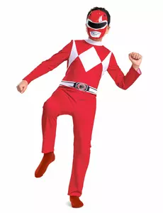 Klasyczny czerwony kostium Power Rangers dla dzieci, Rozmiar: 7–8 lat(124–136 cm)