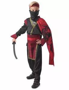 Czerwony kostium ninja ze smokiem dla chłopców, Rozmiar: 10-12 lat(130-140 cm)