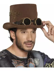 Brązowy Top Hat Cogs Gogle Steampunk dla dorosłych