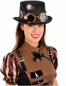 Dorosły filcowy cylinder Steampunk z goglami