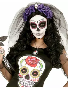Dia de los muertos kobieta czaszka fioletowe kwiaty stroik