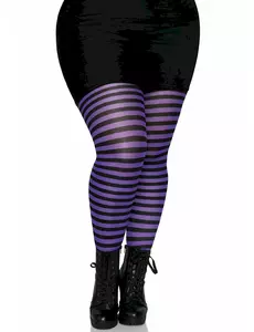Rajstopy damskie plus size w czarno-fioletowe paski, Rozmiar: X-Large/XX-Large (48-52)