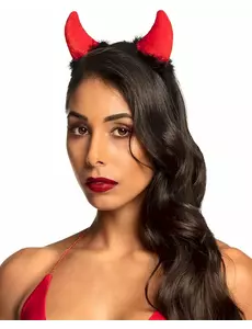 Czerwone rogi diabła z czarnym futrem, dla dorosłych na Halloween