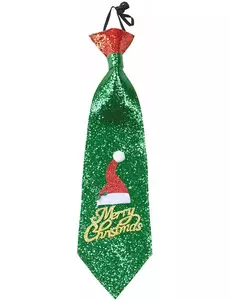 Zielony krawat z cekinami Merry Christmas