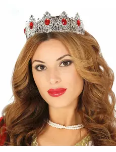 Dorosła czerwona kamienna srebrna tiara księżniczki