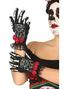 Dia de los muertos kobieta meksykańska szkieletowa krótkie rękawiczki