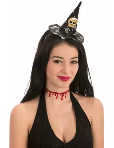 Czapka czarownicy z czaszką na Halloween dla kobiet