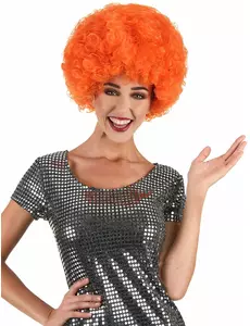 Wygodna pomarańczowa peruka afro/klauna dla dorosłych