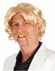 Peruka blond z męskim wąsem