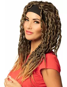 Peruka kasztanowa Rasta z damską opaską