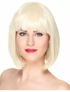 Luksusowa blond krótka kwadratowa peruka z grzywką