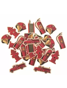 100 papierowych konfetti strażackich w kolorze czerwono-złotym o średnicy od 2 do 4,5 cm