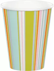 8 wielokolorowych papierowych kubków w paski dżungli, 256 ml