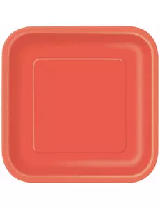 16 Małe kwadratowe talerze z jasnoczerwonego kartonu 18 cm