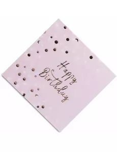 16 papierowych serwetek Happy Birthday z konfetti w kolorze różowego złota 33 x 33 cm