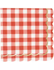 16 serwetek papierowych w kratkę gingham i złote falbanki, 33 x 33 cm