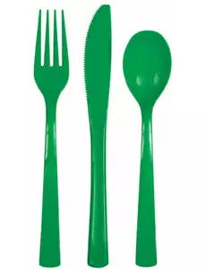 18 szmaragdowo zielonych plastikowych sztućców