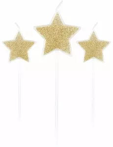 3 świeczki szampańskie brokatowe gwiazdki 11 cm