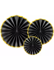 3 rozety z czarno-złotego kartonu 23, 32 i 40 cm