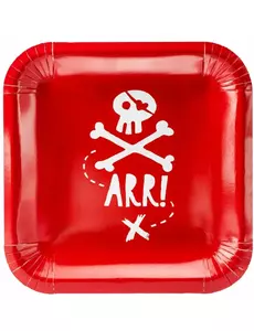 6 czerwonych talerzy papierowych na imprezę piratów 20 cm