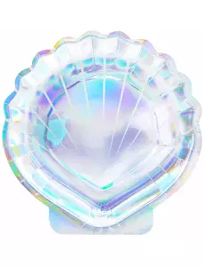 6 Tekturowe płytki w kształcie holograficznej muszli 18,5 cm