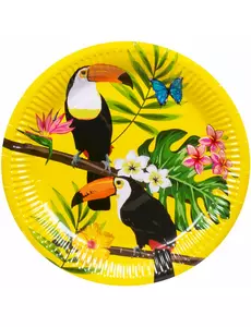 10 papierowych talerzy z żółtym tukanem 23 cm