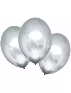 6 satynowych srebrnych balonów lateksowych 28cm