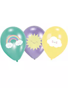 6 Balonów lateksowych Little Cloud miętowo-fioletowo-żółtych 27,5 cm