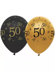 6 czarno-złotych lateksowych balonów na 50. rocznicę 30 cm
