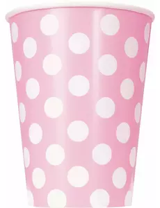 6 różowych kubków kartonowych w białe kropki 354 ml