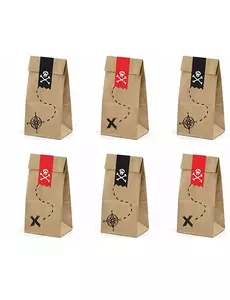 6 torebek na prezenty z papieru pakowego na imprezę piracką 8 x 18 x 6 cm