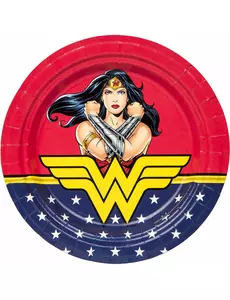 8 talerzyków papierowych Wonder Woman™ o średnicy 23 cm
