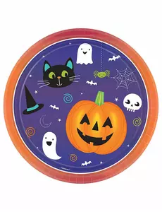 8 papierowych talerzyków Halloween Friends o średnicy 23 cm