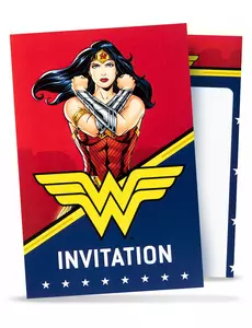 8 zaproszenia urodzinowe z kopertą Wonder Woman™ 10 x 16 cm