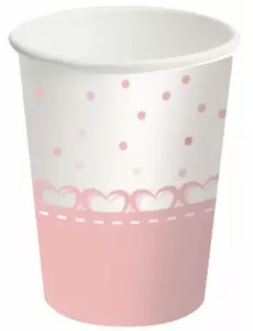 8 kubków papierowych w różowe serca 250 ml